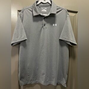 Under Armour Men's Polo Shirt in Gray and White Stripes
